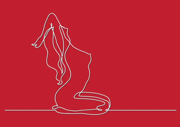 彼女の膝の上に座って裸の女性の連続線の描画 — ストックベクタ