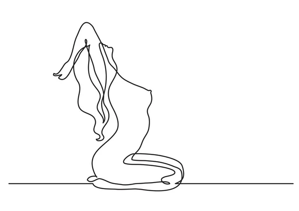 连续的线画赤裸的女人坐在她的膝盖上 — 图库矢量图片