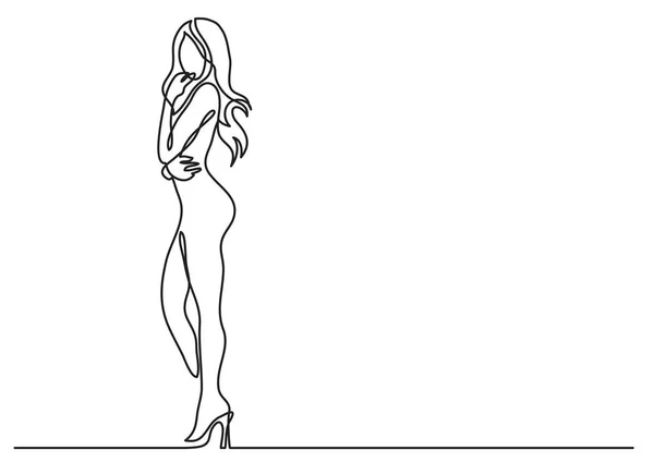 Dibujo Línea Continua Mujer Desnuda Pie Tacones Altos — Vector de stock