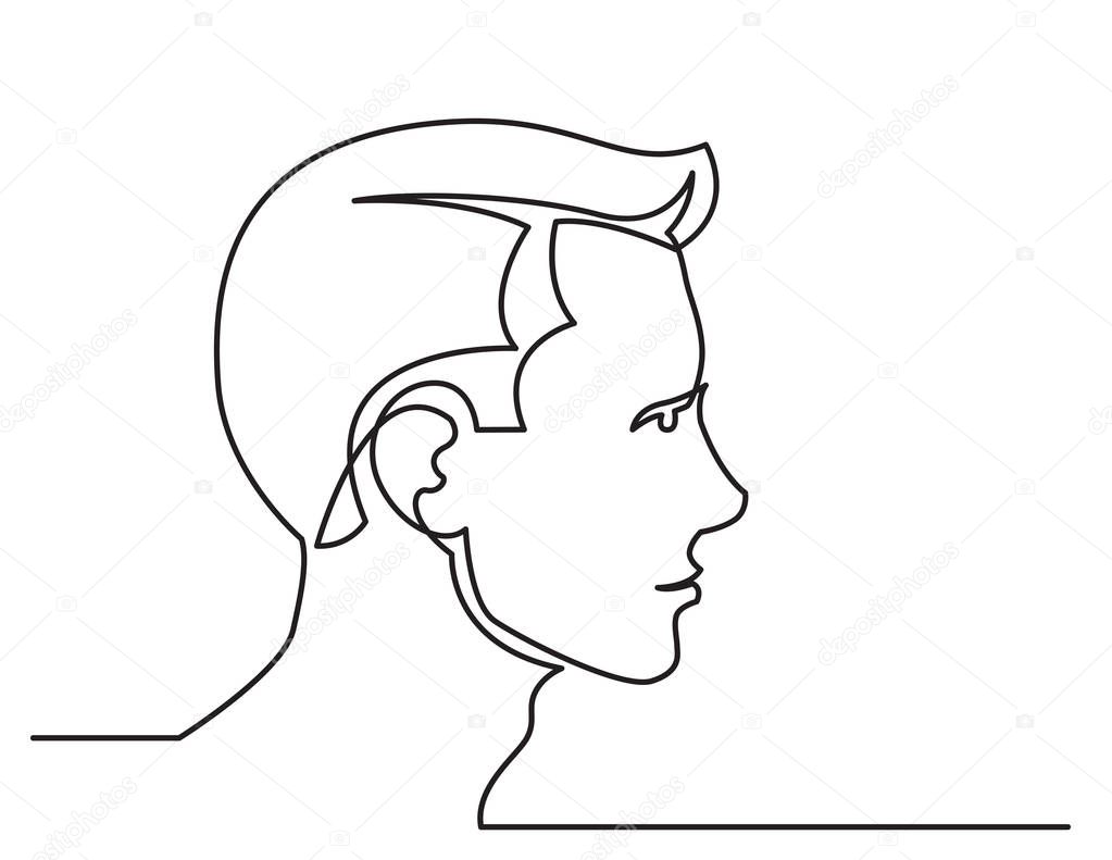 continuous line drawing of man profile view on white background