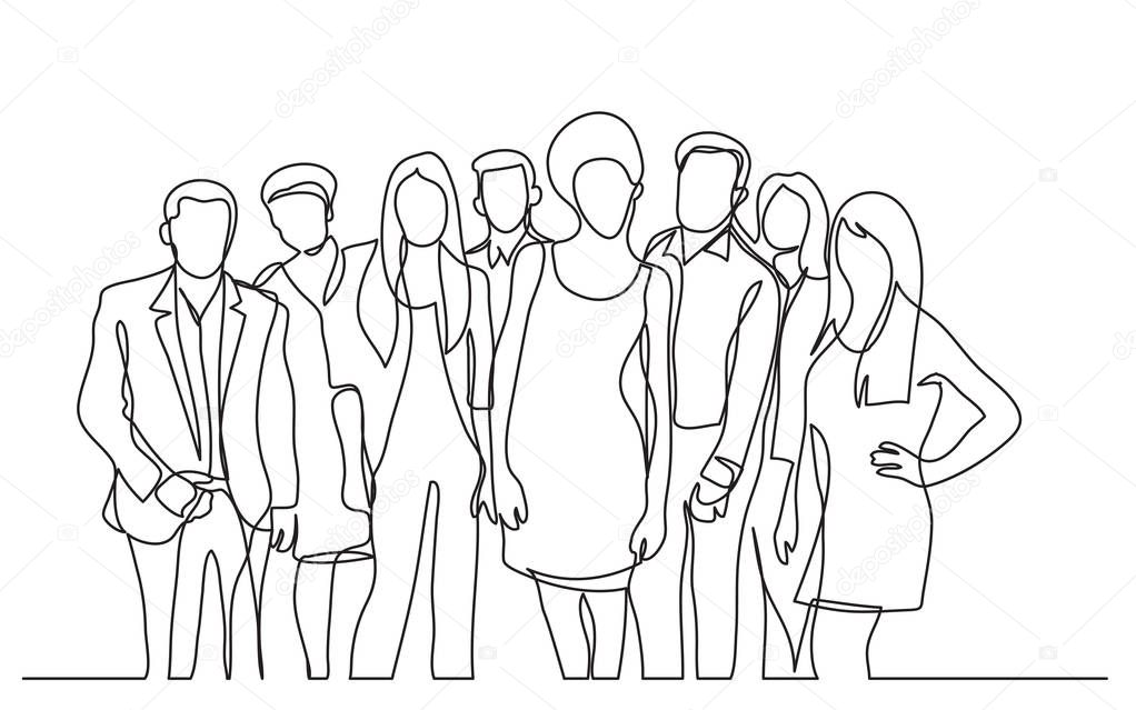 continuous line drawing of business team standing together