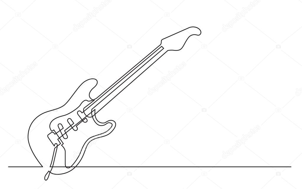 continuous line drawing of electric guitar with three single coil pickups and tremolo