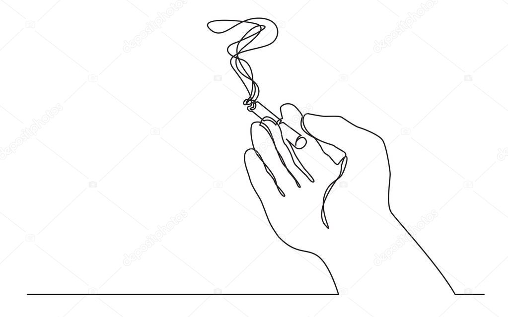 continuous line drawing of hand holding smoking cigarette