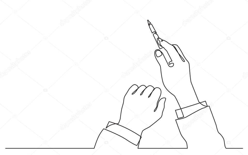continuous line drawing of hand holding cup of coffee with lid