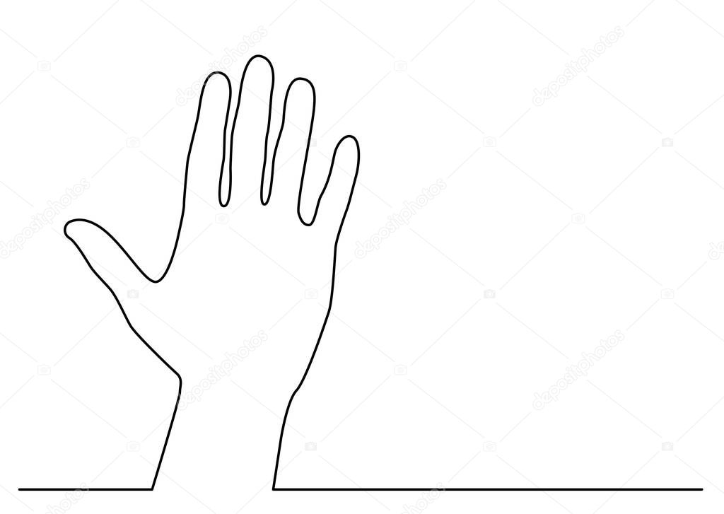 continuous line drawing of hand waving gesture