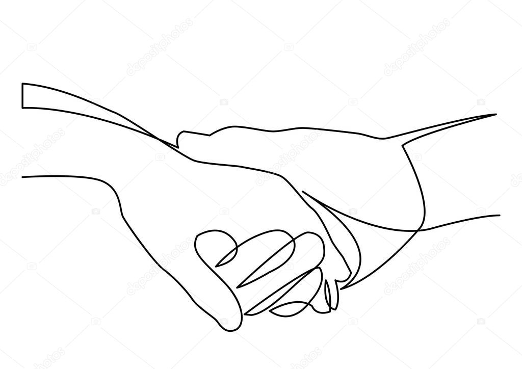 continuous line drawing of holding hands together