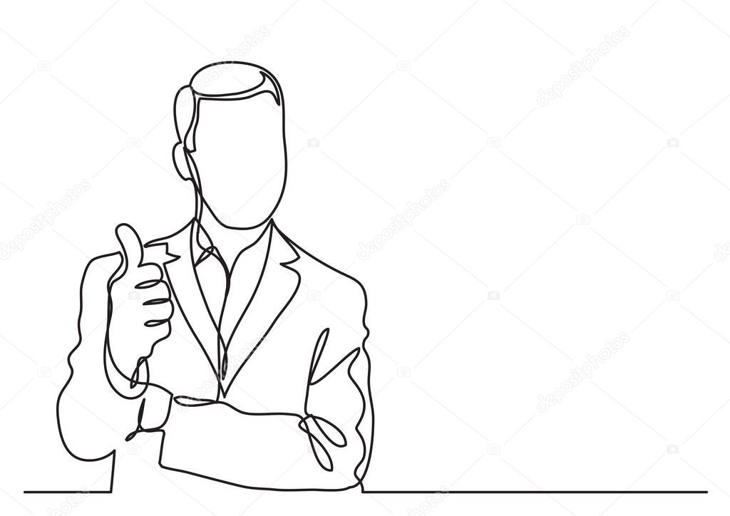 standing businessman showing thumb up gesture - continuous line drawing