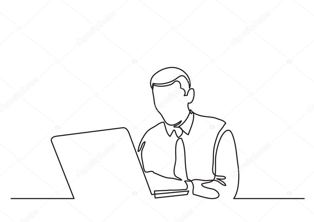 businessman with laptop - continuous line drawing