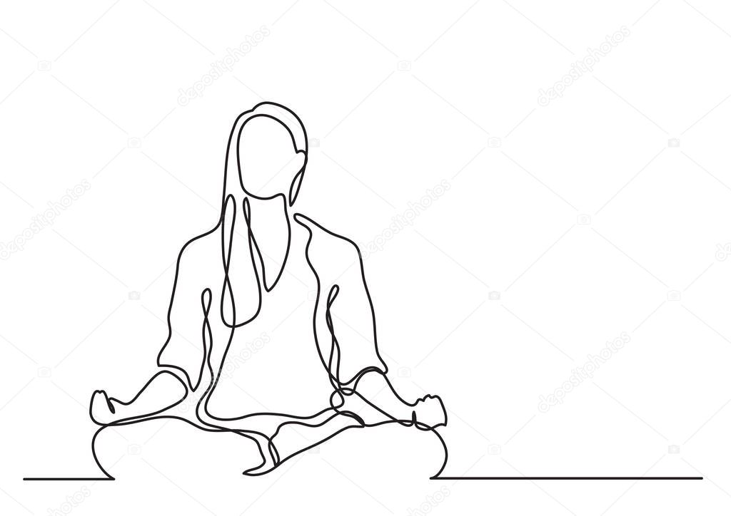 woman meditating - continuous line drawing