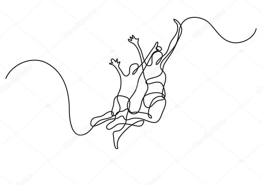 continuous line drawing of swimmers jumping