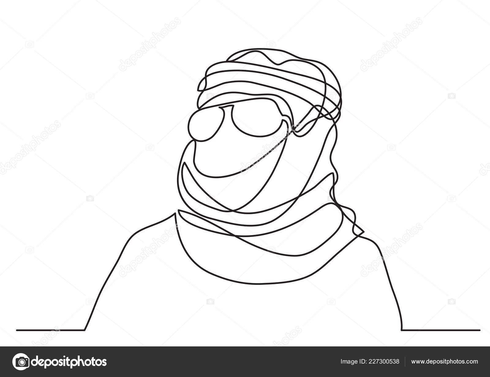 Middle East Arab Man Keffiyeh Single Line Drawing Stock Illustration by