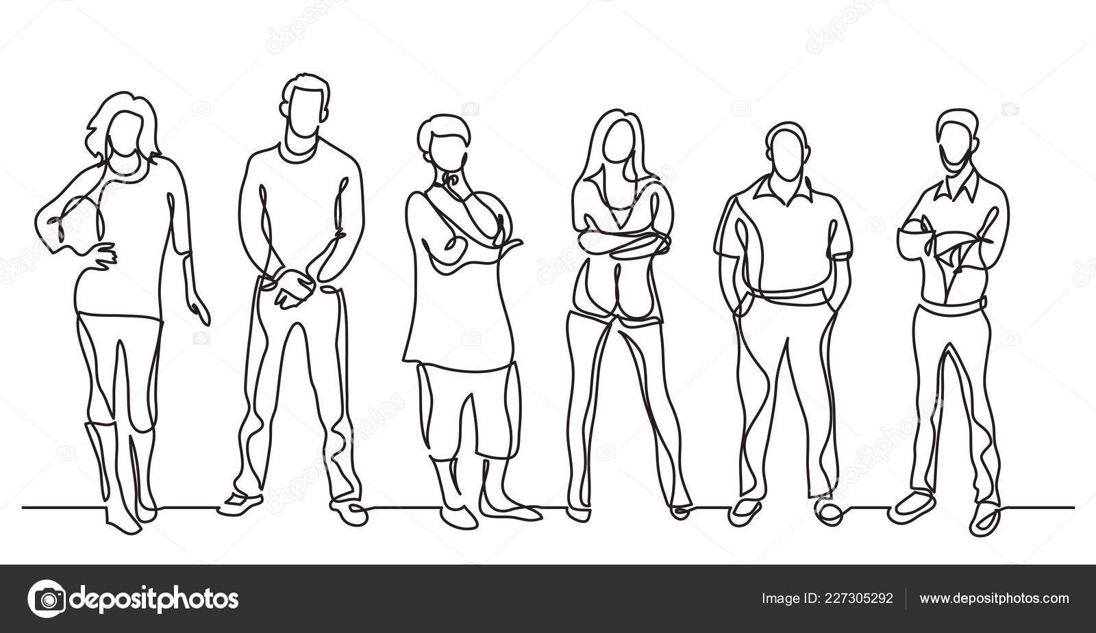 Continuous Line Drawing Diverse Crowd Standing People Stock Vector C One Line Man 227305292