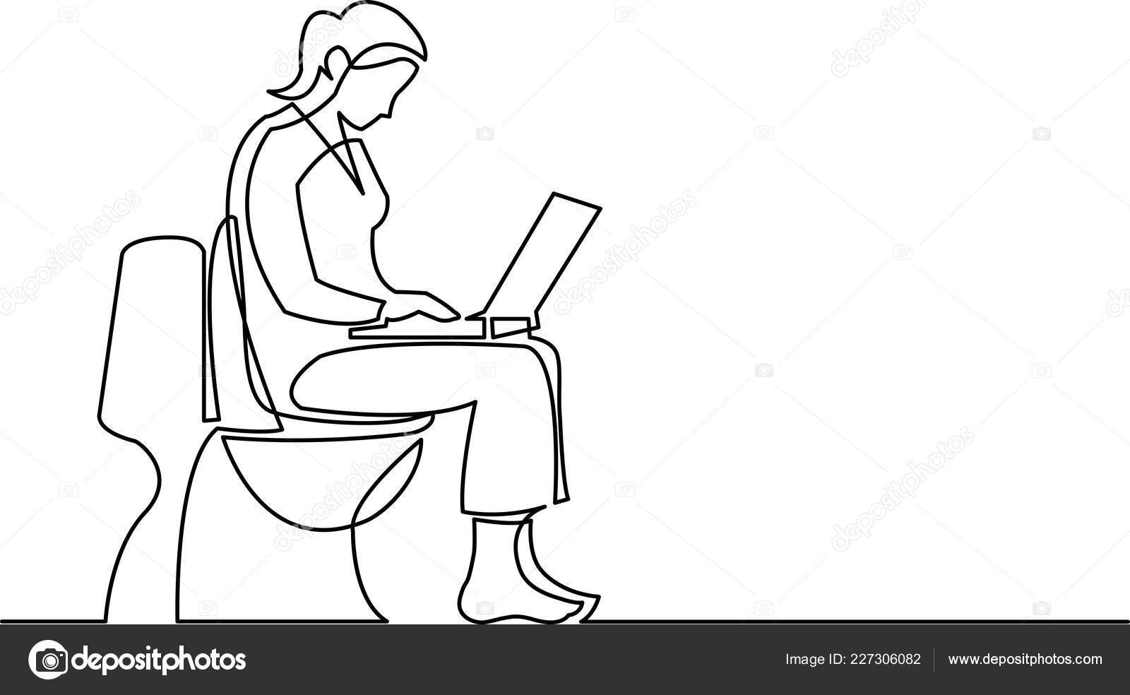 Toilet Outline Drawing Continuous Line Drawing Woman Sitting