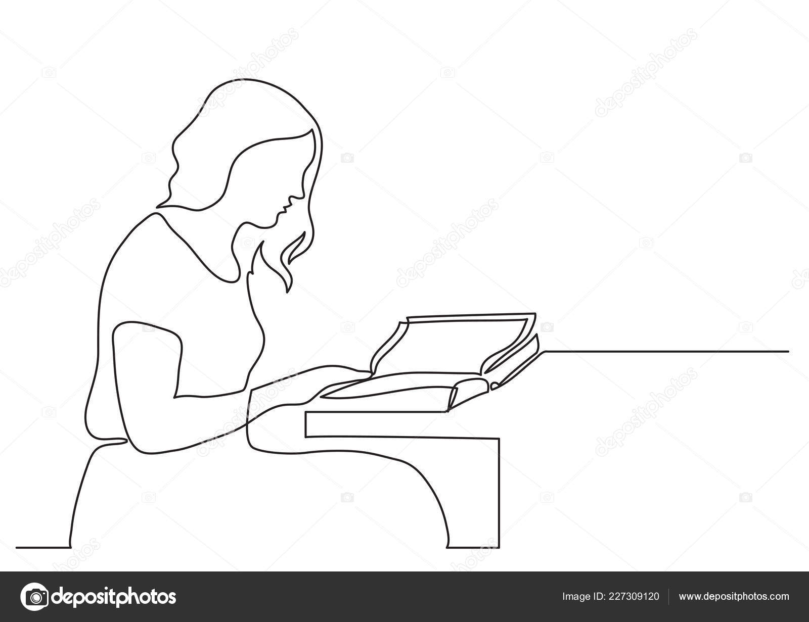Continuous Line Drawing Woman Concentrated Reading Interesting Book Stock Vector C One Line Man 227309120