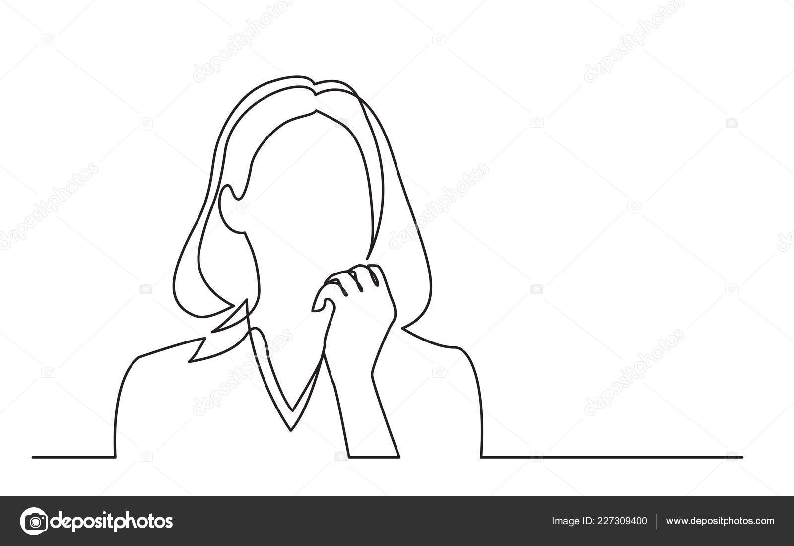 Continuous Line Drawing Woman Thinking Problems Stock Vector by ...