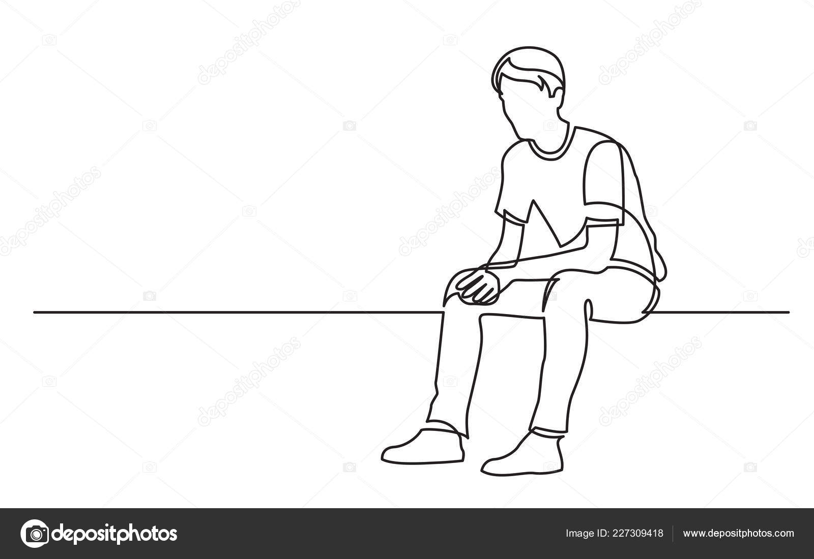 Continuous Line Drawing Sitting Young Man Thinking Stock Vector C One Line Man 227309418