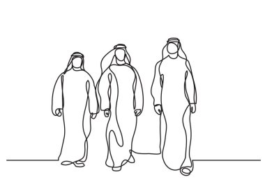 Arap erkekler keffiyeh - tek çizgi çizme yürüyüş