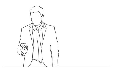 ayakta işadamı cep telefonu kontrol sürekli çizgi çizme