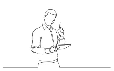 duran adamın tablet işaret parmağı sürekli çizgi çizme