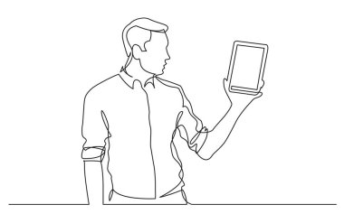 tablet ekran gösterilen duran adamın sürekli çizgi çizme