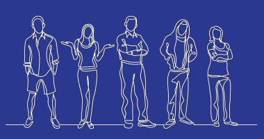 Grup ayakta insan sürekli çizgi çizme