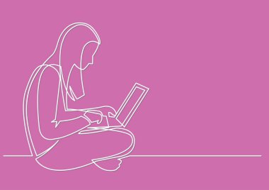 bilgisayar laptop ile oturan kadının sürekli çizgi çizme