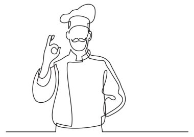 Fransız şef ok işaret gösteren sürekli çizgi çizme