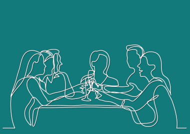Continuous line drawing of company of friends dining in restaurant vector Continuous line drawing of company of friends dining in restaurant vector
