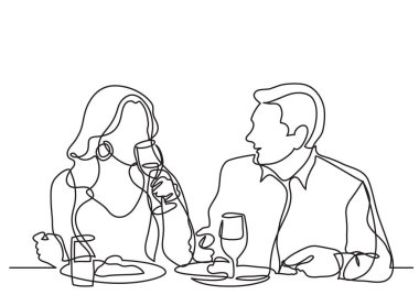 Continuous line drawing of couple dining in restaurant vector Continuous line drawing of couple dining in restaurant vector