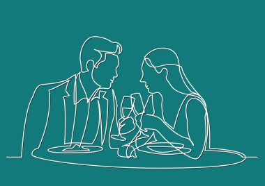 Continuous line drawing of man and woman dating dining in restaurant vector Continuous line drawing of man and woman dating dining in restaurant vector