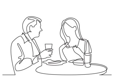 Continuous line drawing of man and woman dining in restaurant vector Continuous line drawing of man and woman dining in restaurant vector