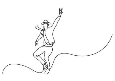 etkileyici mutlu atlama adamın zafer işareti gösterilen sürekli çizgi çizme