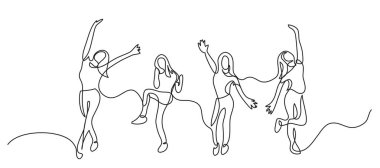 Continuous line drawing of happy cheering team of girls vector Continuous line drawing of happy cheering team of girls vector