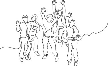 arkadaş mutlu atlama insanlar takımının sürekli çizgi çizme