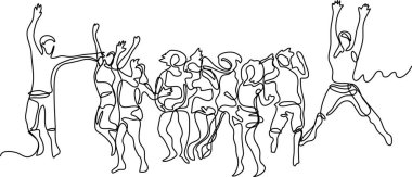 arkadaş mutlu atlama insanlar takımının sürekli çizgi çizme