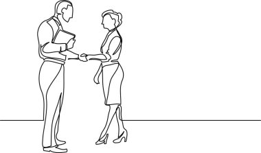 iş insanlar toplantı el sıkışmasının sürekli çizgi çizme