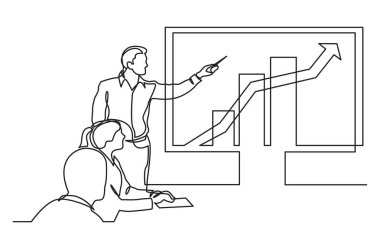 iş sunum - grafikler ve grafik ile Toplantı ekibi sürekli çizgi çizme
