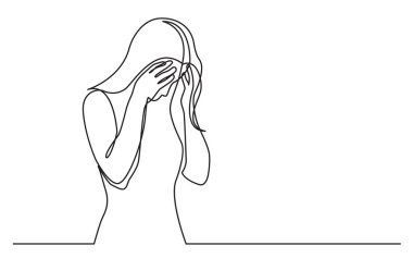 Continuous line drawing of woman hiding her face in despair vector Continuous line drawing of woman hiding her face in despair vector