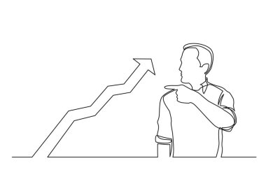 grafik artan, parmağıyla gösterilen adamın sürekli çizgi çizme