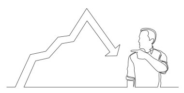 grafik azalan, parmağıyla gösterilen adamın sürekli çizgi çizme