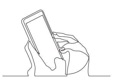 izole vektör nesnesinin - cep telefonu ile el sürekli çizgi çizme