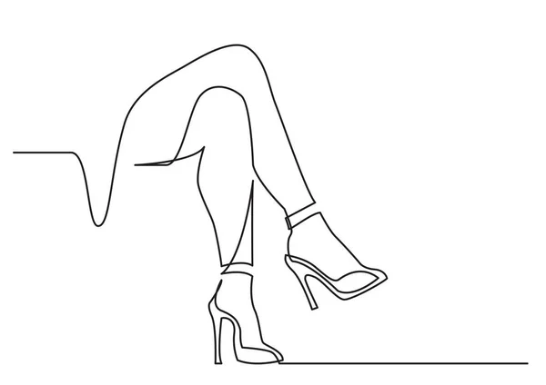 Línea Continua Dibujo Mujeres Desnudas Piernas Tacones Altos — Vector de stock