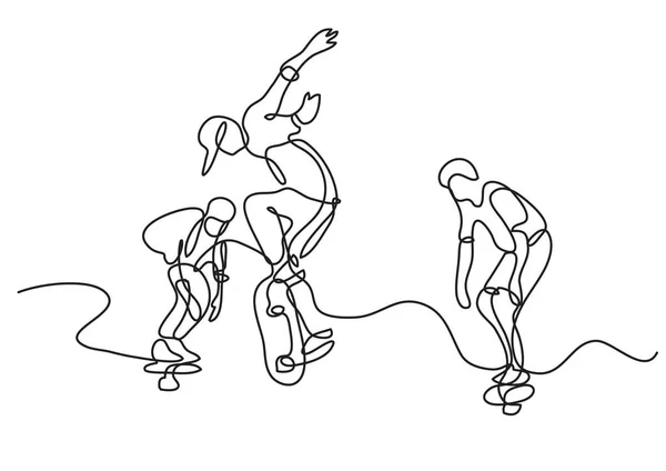 Dessin Ligne Continu Groupe Patineurs — Image vectorielle