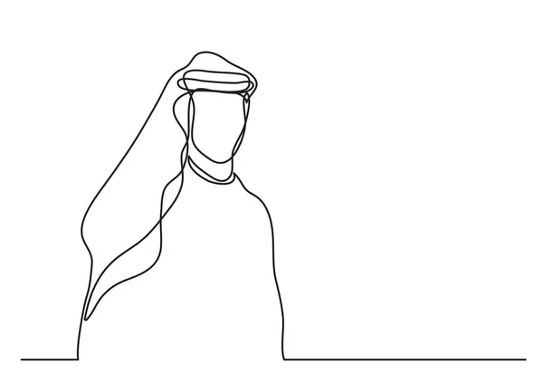 Stehender Arabischer Mann Nahen Osten Keffiyeh Einzeilige Zeichnung Einzeilige Zeichnung — Stockvektor