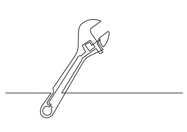 One Line Drawing Isolated Vector Object Adjustable Spanner — Stock Vector