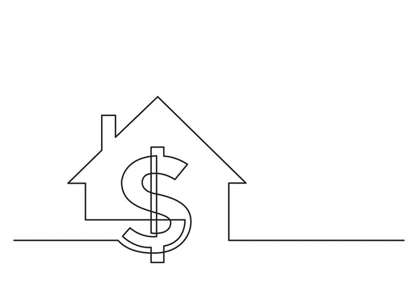Jeden Rysunek Linii Obiektów Wektorowych Białym Tle Znak Dolara Dom — Wektor stockowy