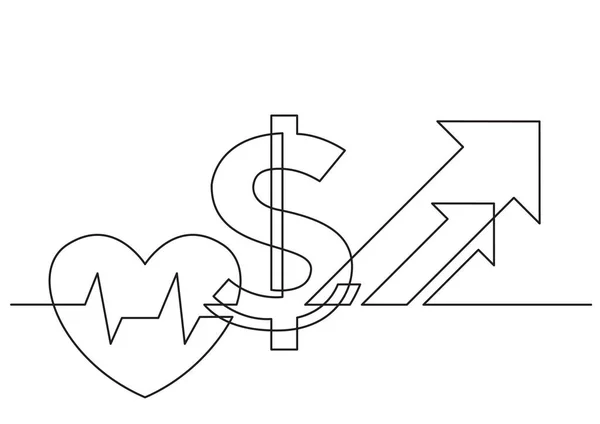 Dibujo Una Línea Objeto Vectorial Aislado Costo Creciente Atención Médica — Archivo Imágenes Vectoriales