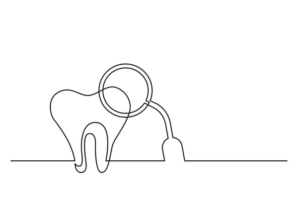 Desenho Uma Linha Objeto Vetorial Isolado Dente Humano Com Ferramenta —  Vetores de Stock