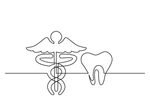 Desenho Uma Linha Objeto Vetorial Isolado Caduceus Dente Humano —  Vetores de Stock