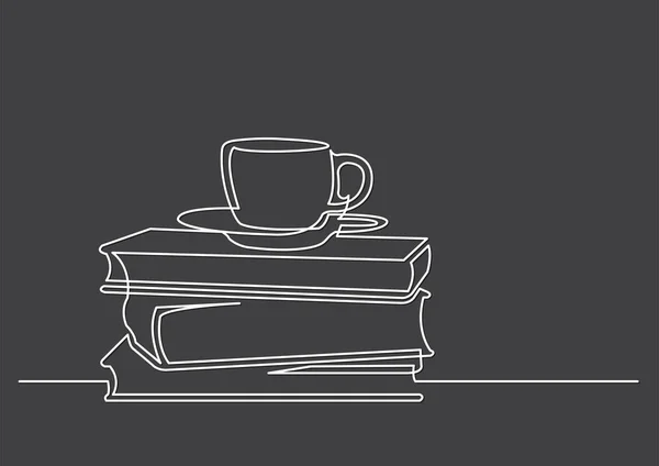 Eine Linienzeichnung Eines Isolierten Vektorobjekts Bücher Und Eine Tasse Tee — Stockvektor